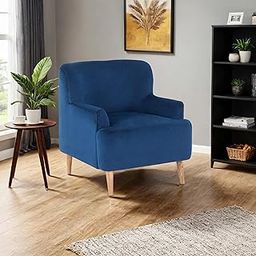 Peachtree 1 Seater Rectangular Shape Chair for Living Room, Mango Wooden Frame & Sheesham Wood Leg | Velvet Fabric Sofa for Dining Room, Hall, Office | 4 Sturdy Legs | Padded Armstyle (Blue)-picture-22