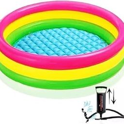 Worshiper 4 Ft Round with Pump Swimming Pool for Kids|Inflatable Sunset Glow Round Colourful Ring Baby Pool Portable Baby Bath Tub|0-5 Years|Indoor&Outdoor Swimming Pool for Kid.-23