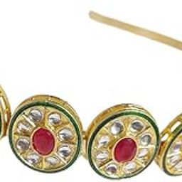 MANBHAR SONS AND JEWELLERS - Gold Plated Traditional Floral Kundan Pearl Studded Rajasthani Sheeshphool Matha Patti/Sheeshpatti for Hair Jewellery for Women Pink Colour-image-18