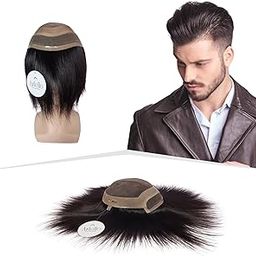 Artello® FRONT LACE Smart Hair Patch for Men, Smooth Frontline Hair Wig in 100% Natural Human Hair, Frontal Hairline for Real Looks, 3D Premium Base (Colour: Natural Black) (7x5)-32