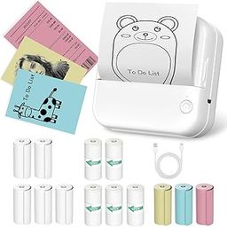 Geyrut Portable Printer Mini Thermal Printer, Mini Inkless Sticker Printer Bluetooth Pocket Label Maker with 13 Rolls Print Paper, Mini Printer with Multiple Templates (Pink)-3