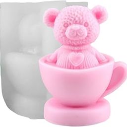 SOFTCREATO Bear Shape Candle Mold I 3D Teddy Bear With Heart in Cup / Mug Silicone Epoxy Casting Mould I for DIY Handmade Ornament, Cake Décor, Aromatherapy, Soap, Resin Art Craft Making Home Décor Birthday Gift Valentine's Day Gift-22