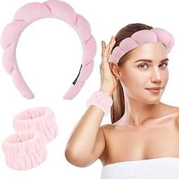 Facial Spa Headband & Wristband Combo Set - 1Pc Pink Makeup Headband & 2Pcs Wrist Washbands for Face Washing, Skincare, Shower, Makeup Removal - Sunflower Sponge Hairband for Women and Girls-27