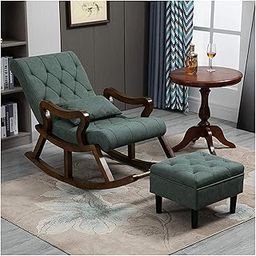 CRAFTCITY Tufted Rocking Chair and Ottoman Set, Upholstered with Walnut Wood Frame, Traditional Style (Swed Green)-image-11