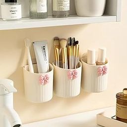 StyleX Store Wall Mount Makeup Organizer | Modern Plastic Cosmetic Storage Rack | Lightweight | No Electricity Needed | Bathroom Accessory Holder for Brushes, Tubes (Pink, Pack of 2)-image-72