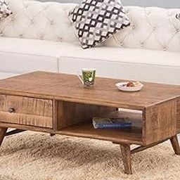 SMAART CRAAFTS TEO Solid Wood Coffee Table for Living Room - Textured Top Centre Table with One Drawer | Pure Mango Wood, Honey Teak Finish | Tea Table Furniture for Home |-19