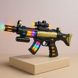 GRAPHENE Music Toy Gun for Kids with 3 AA Batteries Sound Light Shooting Vibration Army Style Musical Pretend Play Police Golden Gun Ak 47 Toy Boys & Girls Multicolor (Pack of 1)-4