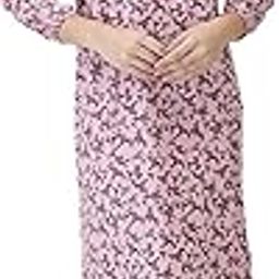 Women's- Maternity Nighty | Feeding Gown | Nursing Nighty | Maxi- Cotton Fabric- Floral Print Nighty | V Neck with Zip Closure | 3/4 Sleeves-picture-24