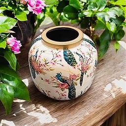 The Artage Metal Colour Flower Vase Meena Work Decorative Accent Flower Pot Artifacts Home Unbreakable Center Table Top Shelf Showcase Console Living Room Decor (Peacock Orchard)-image-38