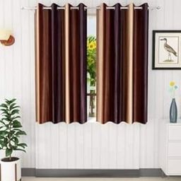 RDK Polyester Solid Long Crush Patta Window Curtain, 6 Feet, Brown-Set of 2-image-6