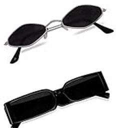 Unisex Combo Offer Pack Of 4 Shades Glasses Black Karan Aujla Rectangle Retro Vintage Narrow Non-Polarized Sunglasses Women::Men Small Narrow Square Sun Glasses Combo Offer Pack Of 4 MC-883-image-91