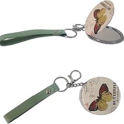 Pocket Portable Metal and Glass Mirror with Keychain for Women with 2x1 Magnification one Side-image-61