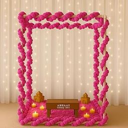 Abhaas Pooja Decoration DIY Mandap Tent Pandal with 5Pcs Marigold Garlands for Ganesh Chaturthi Home Decor Cubical Mandap | Ganesh Chaturthi/Durga Pooja (25Pcs) (Pink, 20Inch Cube)-image-47