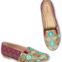 Printed Loafers for Women - Comfortable Casual Slip On Shoes - Stylish Fashion Moccasins for Casual Lightweight - Mughal Art Designed Footwear-image-83