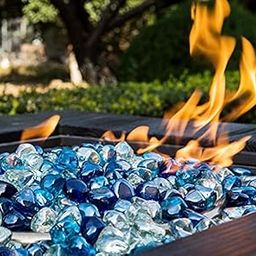 Chilli Cosmos Fire Glass Diamond 1 InchFire Pit Glass Rocks for Propane or Gas Fire Pit （10 Pounds White/Cobalt Blue/Margarita Azura Blue Blend） Gift Package-image-68