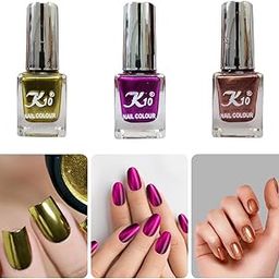 K10 Nail Polish| Metallic Finish Nail Paint|Quick Drying| Non UV Polish - Gel Finish |Chip Resistant Long-Lasting Multicolor Nail paint | Coffee| Lemon And Dark Pink| Set of 3| (12ml Each)-image-58