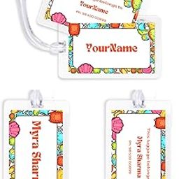 Yellow Nuts Personalized Travel Luggage Tags Pack of 3 School Bag Name Labels Suitcase Air Travel Travel Id for Kids Girls Boys Modern-21