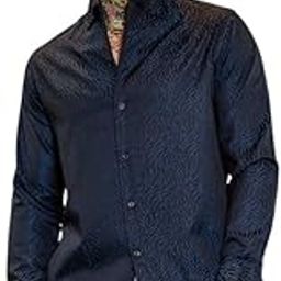 campus sutra Men Shirt | Button-Down One-Piece Collar Long Cuffed Sleeves | Button Closure Curved Hem | Abstract Jacquard | Woven Fabric for Casual Navy Blue-picture-12