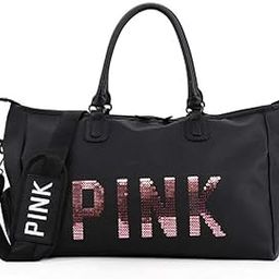 Param Creation Unisex Sport Bags Women Luxury Handbags Pink Letter ravel Duffel for Gym Swimming Sport Traval Bags Shoulder Bag polister (Black) Free Coin Pouch-image-1