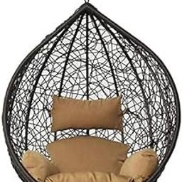 OUTAREA 1 Seater Swing Chair Without Stand and Cushion for Home, Hanging Swings for Indoor, Outdoor, Home, Patio, Yard, Balcony, Garden (Black_Beige)-image-81