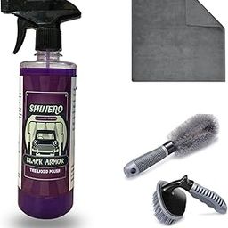 Shinero® Daily TyreShine Pack | Set of 3 | Tire Polish 500ml, Tire & Alloy Brush, 350 GSM Microfiber Cloth | Affordable Tyre Cleaning & Shine Kit for Cars & Bikes-image-8