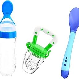 Manan Shopee Baby Feeding Set All in One 1- Baby Food Fruit Nibbler 1- Baby Food Feeder 1- Baby Heat Sensor Feeding Spoon (Multicolor27)-1