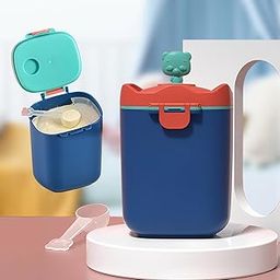 TONY STARK 800g Portable Milk Powder Container, Baby Food Container for Travelling, First Feed Baby Storage Box with Built-In Scoop Holder (Royal Blue Teddy)-17