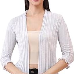 Women's Ribbed Stylish Cotton Blend Shrug | Open-Front Three-Quarter Sleeve Outerwear | Casual Wear.-44