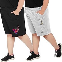 Womens Plus Size Shorts with Graphic Print ? Pack of 2 | Cotton, Regular Fit with Pockets | XL, 2XL, 3XL, 4XL, 5XL | Comfortable for Curvy Women | Yoga, Gym, Nightwear & Casual Wear-image-73