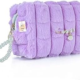NFI essentials Fur Makeup Cosmetic Pouch Vanity Case Jewellery Pouch for Womens Stationery Pencil Case Travel Organiser Zipper Pouch Bag with Detachable Handle-image-80