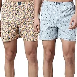 joven Men Beige and Blue Printed Pure Cotton Boxer Shorts Pack of 2-picture-6