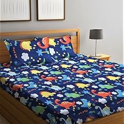 Home Sizzler 144 TC Microfibre Kid's Jungle Elastic Fitted Double Bedsheet (72X78 inch) with 2 King Size Pillow Covers-image-57