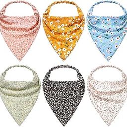 6 Pieces Floral Elastic Hair Scarf Headband Chiffon Head Kerchief Floral Printed Turban Boho Headbands with Hair Clips Hair Bandanas Triangle Hair Scarf for Women Girls-35