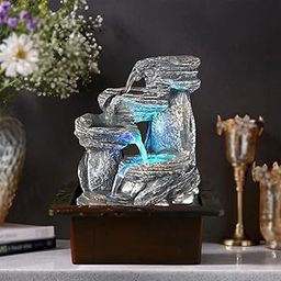Tabletop Water Fountain, Environmental Resin Meditation Fountain, Desktop 4-Tier Fountain, Indoor Waterfall Feature with Light for Home Office Decor Relaxation-image-24