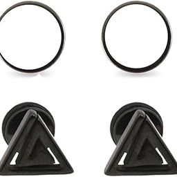 oomph Jewellery Combo of 2 Pairs of Black & White Round &Triangle Stainless Steel Small Ear Stud Earrings for Men & Boys (EFQ1ESSK130_Z)- For Men & Boys Stylish Latest-picture-3