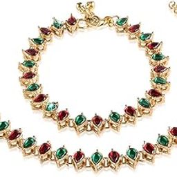 Women's/Girls Traditional Gold Plated Alloy Kundan Payal Anklets Jewellery (A029MG, Multicolour)-image-98