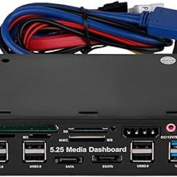Wowobjects® Multifuntion 5.25" Media Dashboard Card Reader USB 2.0 USB 3.0 20 Pin e-SATA SATA Front Panel | Pack of 1-25
