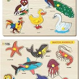 EDUTOTS Wooden Birds and Water Animals Puzzle with Knob Combo for Unisex Kids - Fun Educational Toy Set-image-7