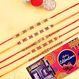 CraftVatika Rakhi Set of 5 Chocolates Rakhi Gift Combo for Brother Boy Men Kids, Rakhi Chocolates Gift, Dora Rakhi Set of 5 Rakhi with Gift Hamper (Type-2), 200 Grams-image-44