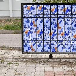 MAHIRA Polypropylene Gate Sheet Car Parking Sheet | Grill Sheet | Gate Covering Sheet | Balcony Safety Sheet | Privacy Sheet, Blue Flowers Printed Design UV Resistant (4 feet x 5 feet)-picture-24