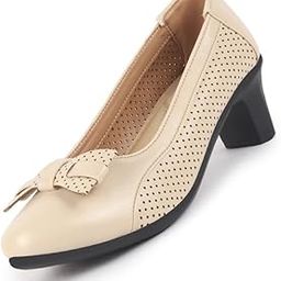 Women Elegant Classic Bow Buckle Pump Heel Ballerina with Perforation | Formal Slip On Ballet Comfort Insole-image-47