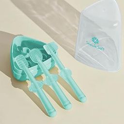 SNOWIE SOFT® 3Pcs Silicone Baby Toothbrush Set for 0-18 Months Includes Newborn Tongue Cleaner, ToothScrubber, First Teething Baby Brush, Soft Gum Massager with Travel Case Infant Oral Care, Green-30