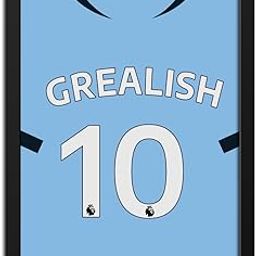 inspire TA Jack Grealish Manchester City Jersey photos Wall Paintings For Football Fan Room Cafe Wall Frame, Laminated photo With Black Frame (12 X 9 INCHES)-image-47