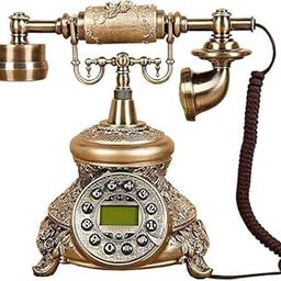 Svaxen Vintage Landline Telephone for Home Decor | Retro Antique Corded Phone with LCD Display & Push Buttons | Classic Desk Phone for Office, Hotel, Living Room | Royal Brass Look Telephone-23