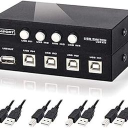 4-Port USB 2.0 Selector Switch Box - Share 1 USB Device Among 4 PCs/Printers/Scanners - Black-image-40