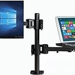 Monitor Mount and Laptop Tray, 2-in-1 LCD Monitor Desk Mount for 1 Laptop Notebook up to 17" & 1 Screen up to 27", Adjustable Monitor Arm, 360 Degree Swivel Rotation, Monitor & Laptop Stand-10