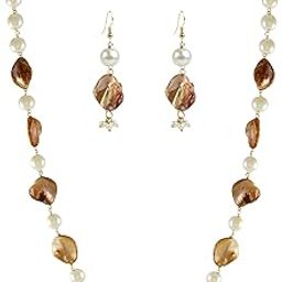 Jewellery designer Gold plated with Mother of Pearl and pearl studded jewellery set for Women and Girls| Bohemian style designer jewellery set with earrings for Women for Wedding,Festivals and Occassions-image-2