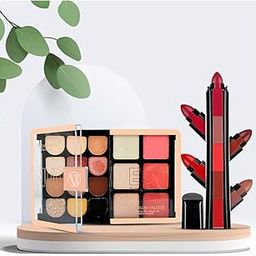 Glam Fusion Set | A Bundle Of 12 Eyeshadows 3 Highlighter 3 Blusher Makeup Palette & 5 in 1 Lipstick-5