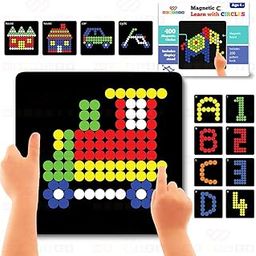 Wembley Magnetic Puzzles Imagination Shapes Game for Kids DIY Creative Educational Activity Toy Set 400 Magnetic with Board, Stand, 200 Puzzle Patterns - Birthday Gift for Boys Girls-5