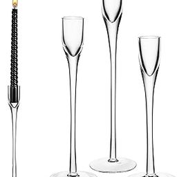 TERRIFI Glass Candlestick Holders Set of 3 - Clear Tall Taper Candle Stick Holders, Decorative for Wedding, Party, Festival Table Centerpieces-image-71